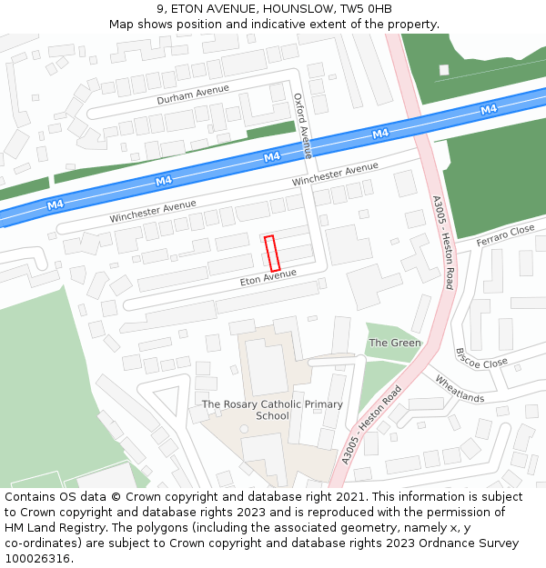 9, ETON AVENUE, HOUNSLOW, TW5 0HB: Location map and indicative extent of plot