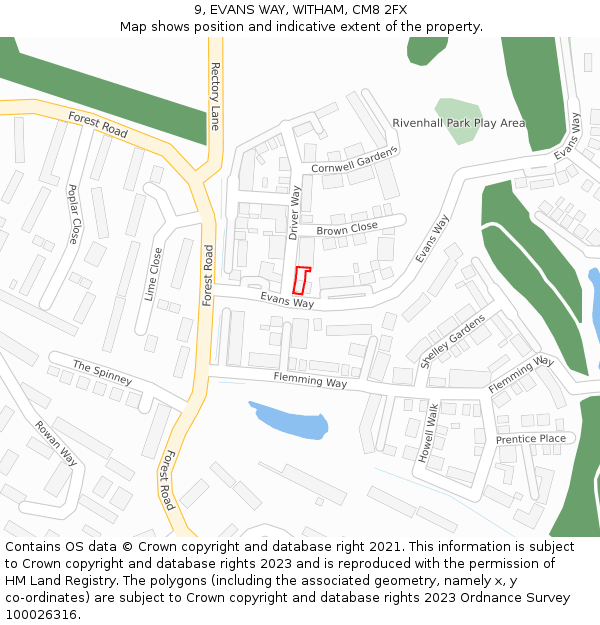 9, EVANS WAY, WITHAM, CM8 2FX: Location map and indicative extent of plot