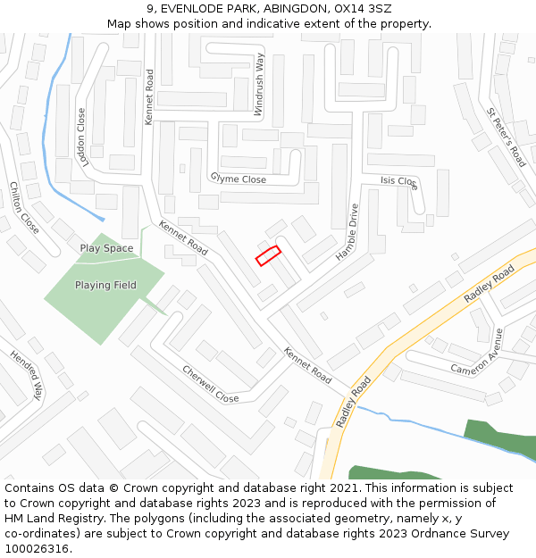 9, EVENLODE PARK, ABINGDON, OX14 3SZ: Location map and indicative extent of plot