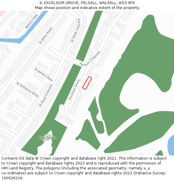 9, EXCELSIOR GROVE, PELSALL, WALSALL, WS3 4PX: Location map and indicative extent of plot