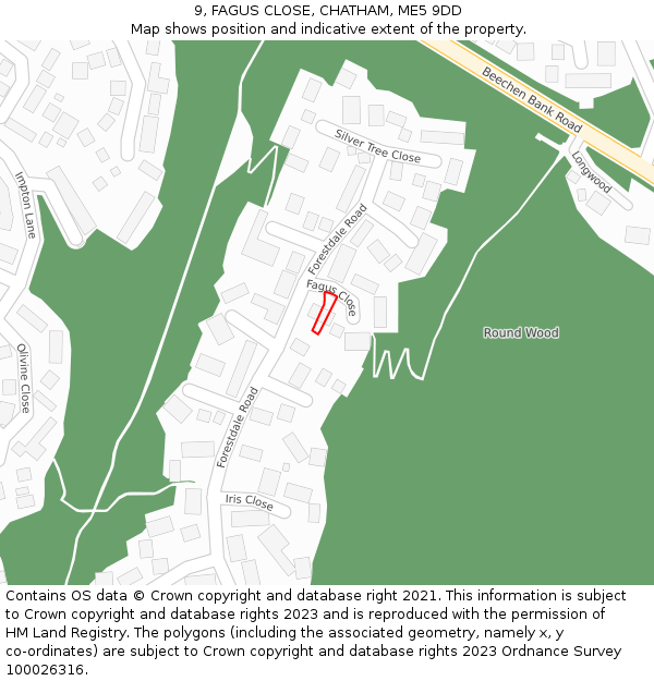 9, FAGUS CLOSE, CHATHAM, ME5 9DD: Location map and indicative extent of plot