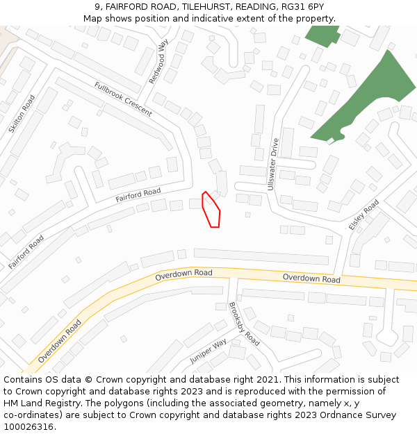 9, FAIRFORD ROAD, TILEHURST, READING, RG31 6PY: Location map and indicative extent of plot