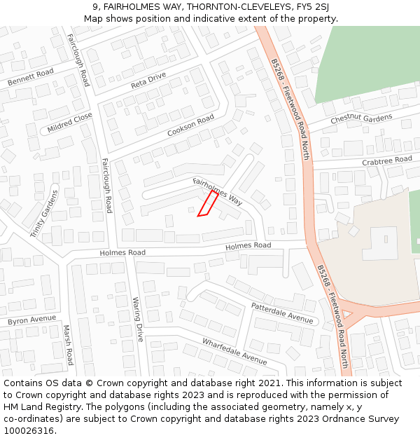 9, FAIRHOLMES WAY, THORNTON-CLEVELEYS, FY5 2SJ: Location map and indicative extent of plot