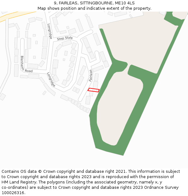 9, FAIRLEAS, SITTINGBOURNE, ME10 4LS: Location map and indicative extent of plot