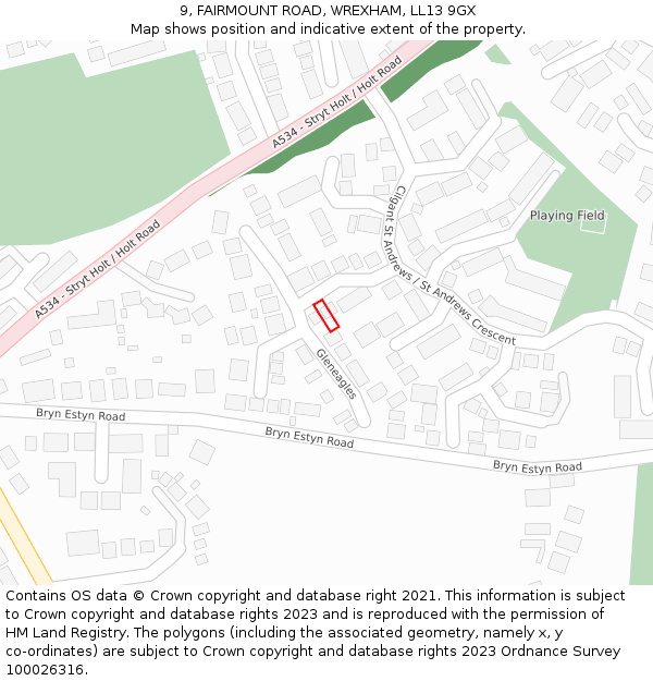 9, FAIRMOUNT ROAD, WREXHAM, LL13 9GX: Location map and indicative extent of plot