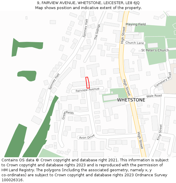 9, FAIRVIEW AVENUE, WHETSTONE, LEICESTER, LE8 6JQ: Location map and indicative extent of plot