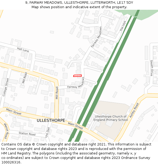 9, FAIRWAY MEADOWS, ULLESTHORPE, LUTTERWORTH, LE17 5DY: Location map and indicative extent of plot