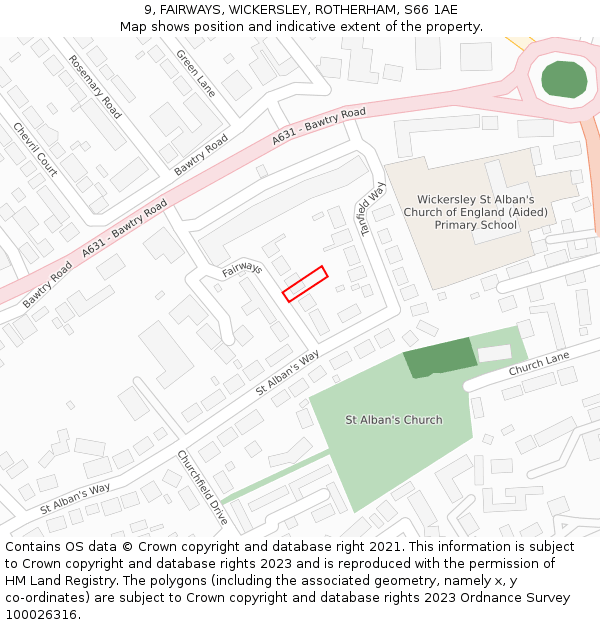 9, FAIRWAYS, WICKERSLEY, ROTHERHAM, S66 1AE: Location map and indicative extent of plot