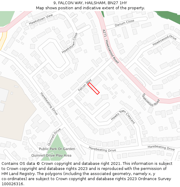 9, FALCON WAY, HAILSHAM, BN27 1HY: Location map and indicative extent of plot