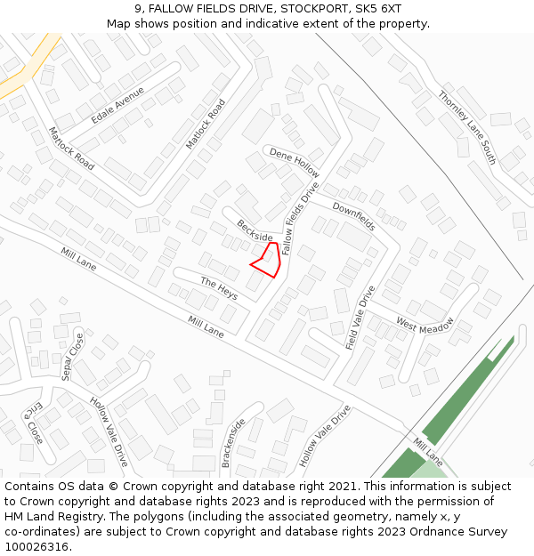 9, FALLOW FIELDS DRIVE, STOCKPORT, SK5 6XT: Location map and indicative extent of plot