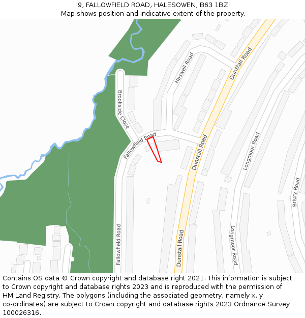 9, FALLOWFIELD ROAD, HALESOWEN, B63 1BZ: Location map and indicative extent of plot