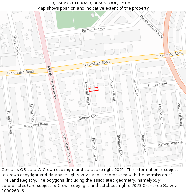 9, FALMOUTH ROAD, BLACKPOOL, FY1 6LH: Location map and indicative extent of plot