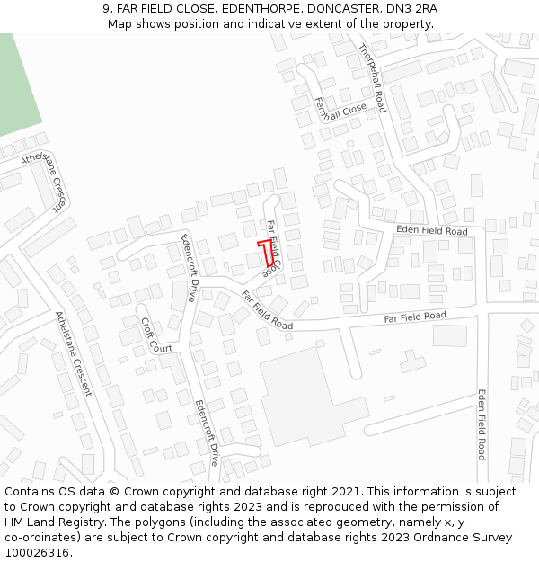 9, FAR FIELD CLOSE, EDENTHORPE, DONCASTER, DN3 2RA: Location map and indicative extent of plot