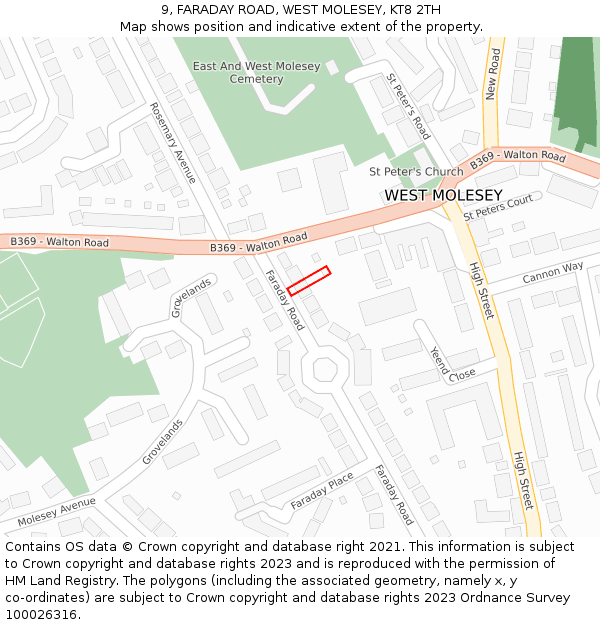 9, FARADAY ROAD, WEST MOLESEY, KT8 2TH: Location map and indicative extent of plot