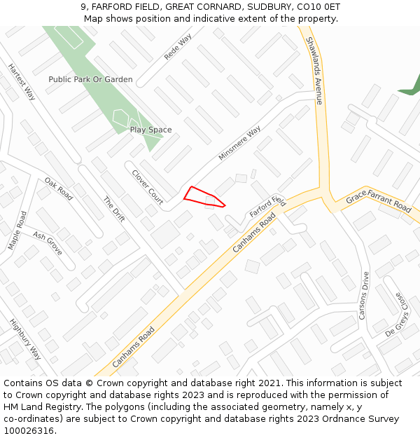 9, FARFORD FIELD, GREAT CORNARD, SUDBURY, CO10 0ET: Location map and indicative extent of plot