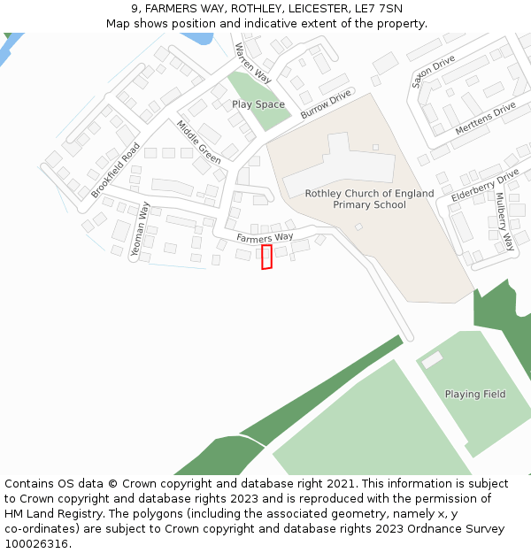 9, FARMERS WAY, ROTHLEY, LEICESTER, LE7 7SN: Location map and indicative extent of plot