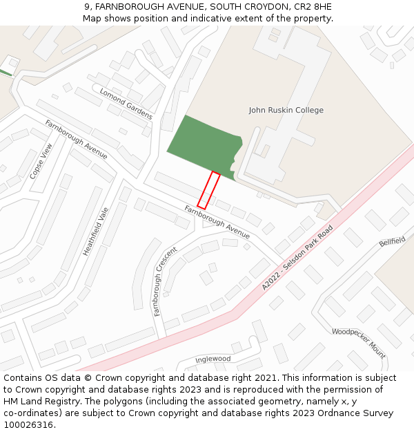 9, FARNBOROUGH AVENUE, SOUTH CROYDON, CR2 8HE: Location map and indicative extent of plot