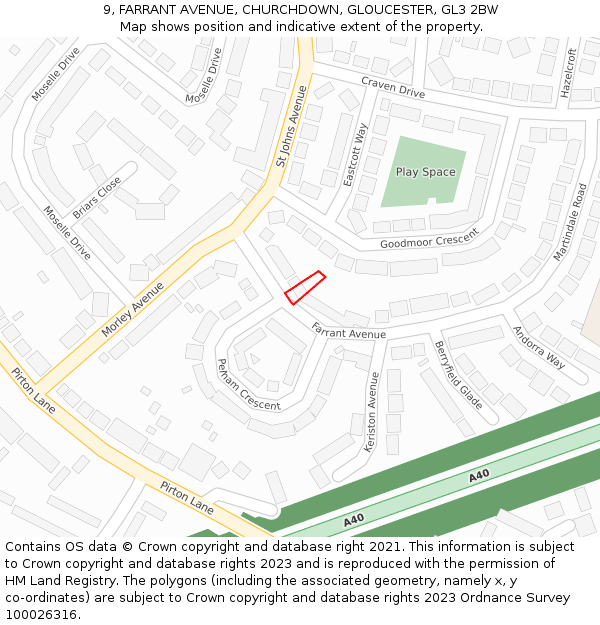 9, FARRANT AVENUE, CHURCHDOWN, GLOUCESTER, GL3 2BW: Location map and indicative extent of plot