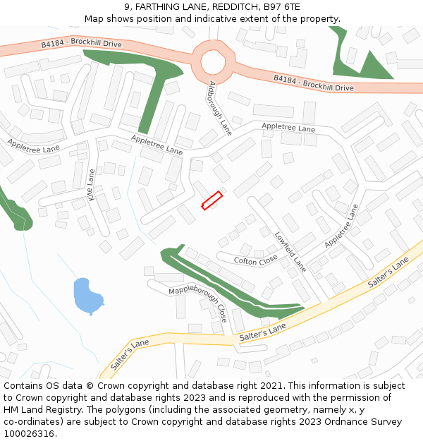 9, FARTHING LANE, REDDITCH, B97 6TE: Location map and indicative extent of plot