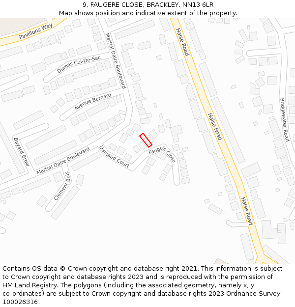 9, FAUGERE CLOSE, BRACKLEY, NN13 6LR: Location map and indicative extent of plot