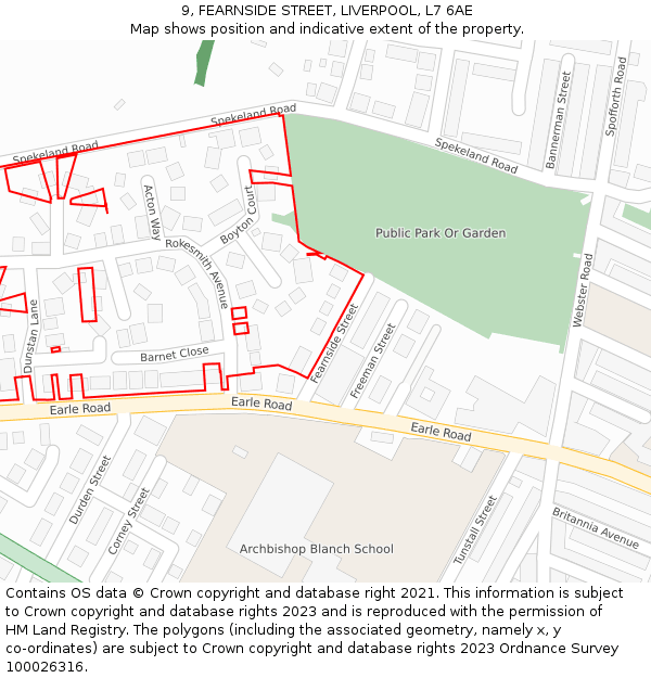 9, FEARNSIDE STREET, LIVERPOOL, L7 6AE: Location map and indicative extent of plot