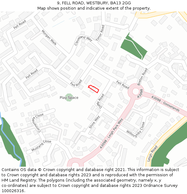 9, FELL ROAD, WESTBURY, BA13 2GG: Location map and indicative extent of plot