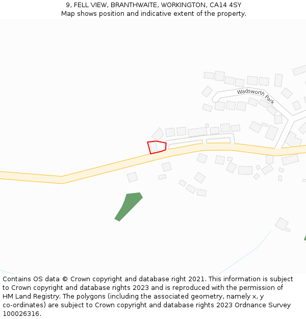 9, FELL VIEW, BRANTHWAITE, WORKINGTON, CA14 4SY: Location map and indicative extent of plot