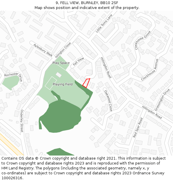 9, FELL VIEW, BURNLEY, BB10 2SF: Location map and indicative extent of plot