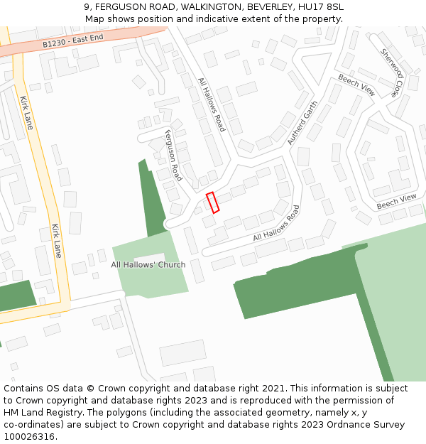 9, FERGUSON ROAD, WALKINGTON, BEVERLEY, HU17 8SL: Location map and indicative extent of plot