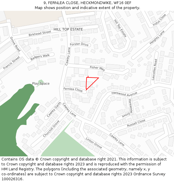 9, FERNLEA CLOSE, HECKMONDWIKE, WF16 0EF: Location map and indicative extent of plot