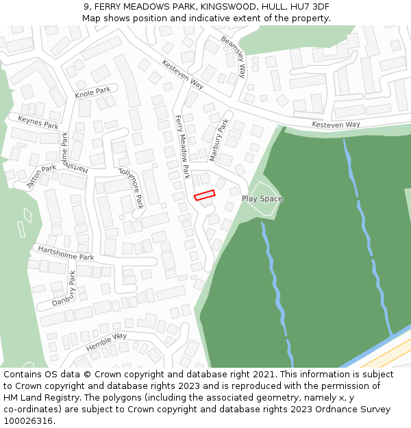 9, FERRY MEADOWS PARK, KINGSWOOD, HULL, HU7 3DF: Location map and indicative extent of plot