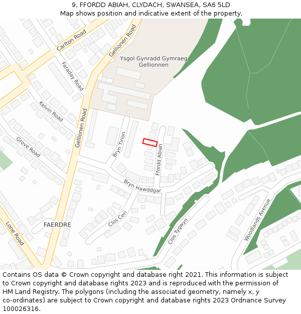 9, FFORDD ABIAH, CLYDACH, SWANSEA, SA6 5LD: Location map and indicative extent of plot