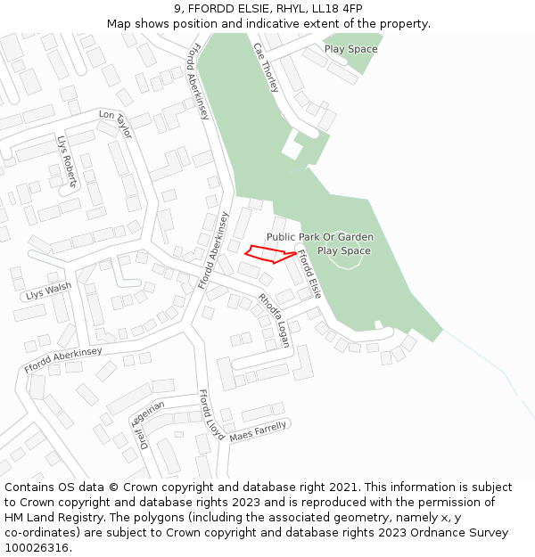 9, FFORDD ELSIE, RHYL, LL18 4FP: Location map and indicative extent of plot