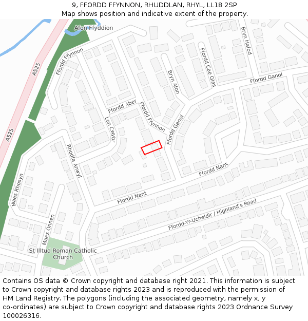 9, FFORDD FFYNNON, RHUDDLAN, RHYL, LL18 2SP: Location map and indicative extent of plot