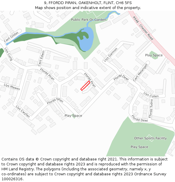 9, FFORDD PIRAN, OAKENHOLT, FLINT, CH6 5FS: Location map and indicative extent of plot