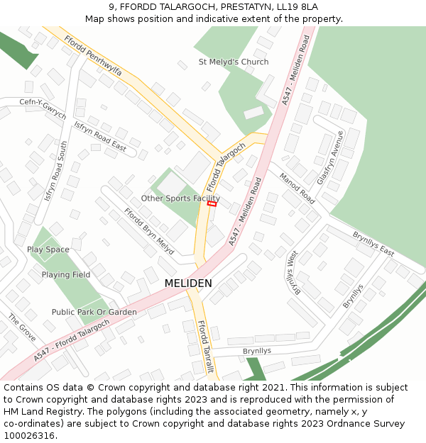 9, FFORDD TALARGOCH, PRESTATYN, LL19 8LA: Location map and indicative extent of plot