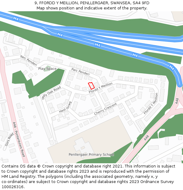 9, FFORDD Y MEILLION, PENLLERGAER, SWANSEA, SA4 9FD: Location map and indicative extent of plot