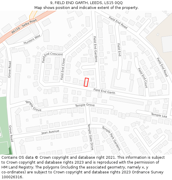 9, FIELD END GARTH, LEEDS, LS15 0QQ: Location map and indicative extent of plot