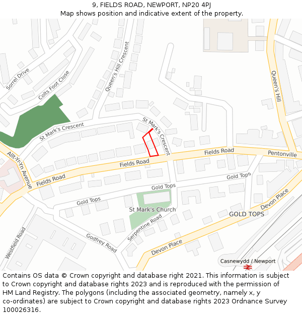 9, FIELDS ROAD, NEWPORT, NP20 4PJ: Location map and indicative extent of plot