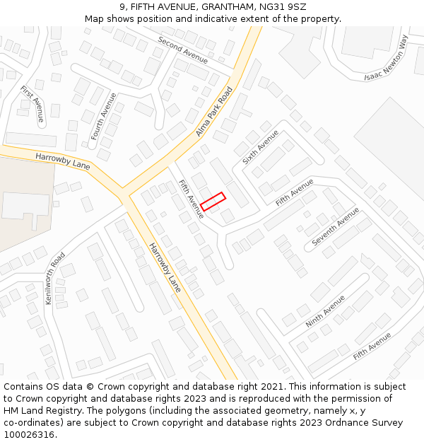 9, FIFTH AVENUE, GRANTHAM, NG31 9SZ: Location map and indicative extent of plot