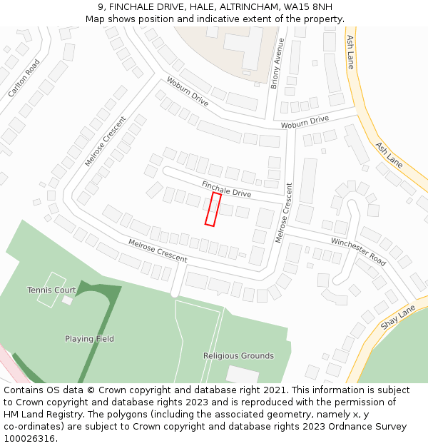 9, FINCHALE DRIVE, HALE, ALTRINCHAM, WA15 8NH: Location map and indicative extent of plot