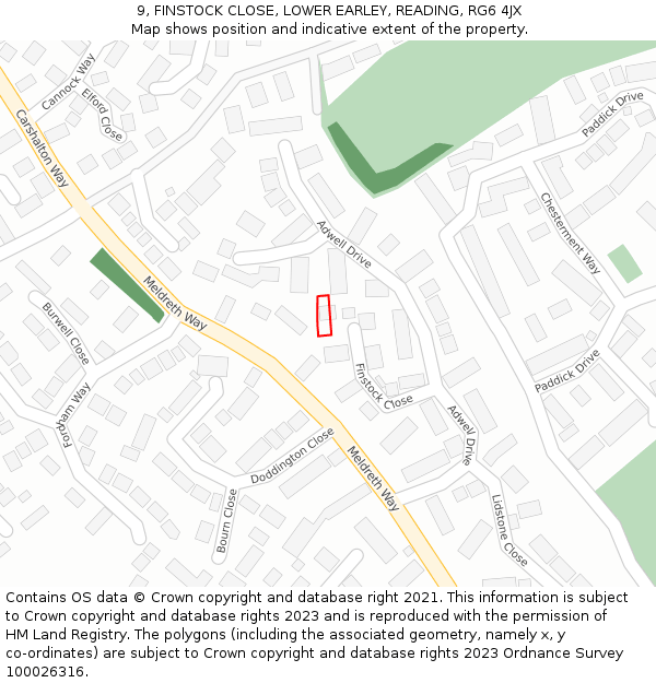 9, FINSTOCK CLOSE, LOWER EARLEY, READING, RG6 4JX: Location map and indicative extent of plot