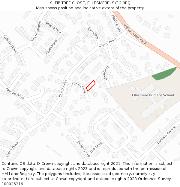 9, FIR TREE CLOSE, ELLESMERE, SY12 9PQ: Location map and indicative extent of plot