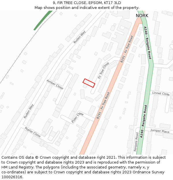 9, FIR TREE CLOSE, EPSOM, KT17 3LD: Location map and indicative extent of plot