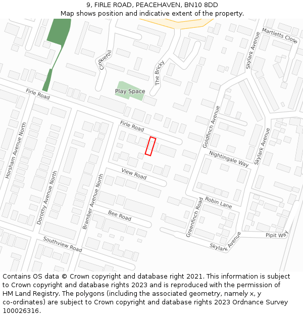 9, FIRLE ROAD, PEACEHAVEN, BN10 8DD: Location map and indicative extent of plot