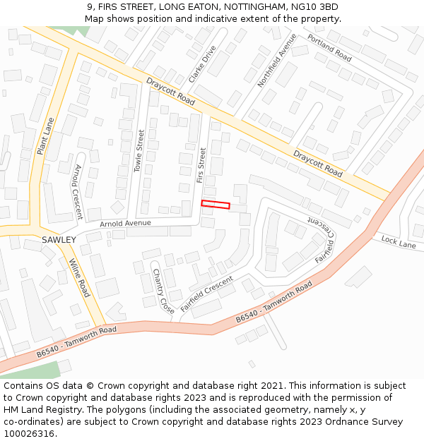 9, FIRS STREET, LONG EATON, NOTTINGHAM, NG10 3BD: Location map and indicative extent of plot