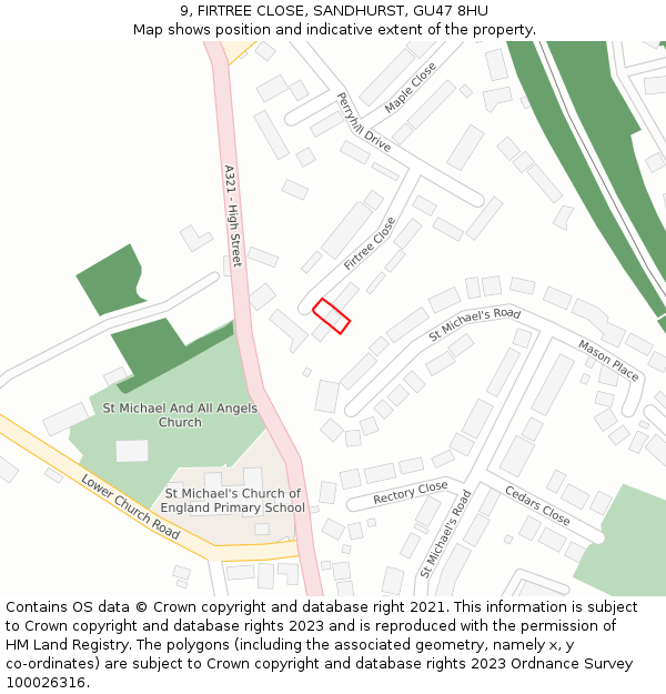 9, FIRTREE CLOSE, SANDHURST, GU47 8HU: Location map and indicative extent of plot