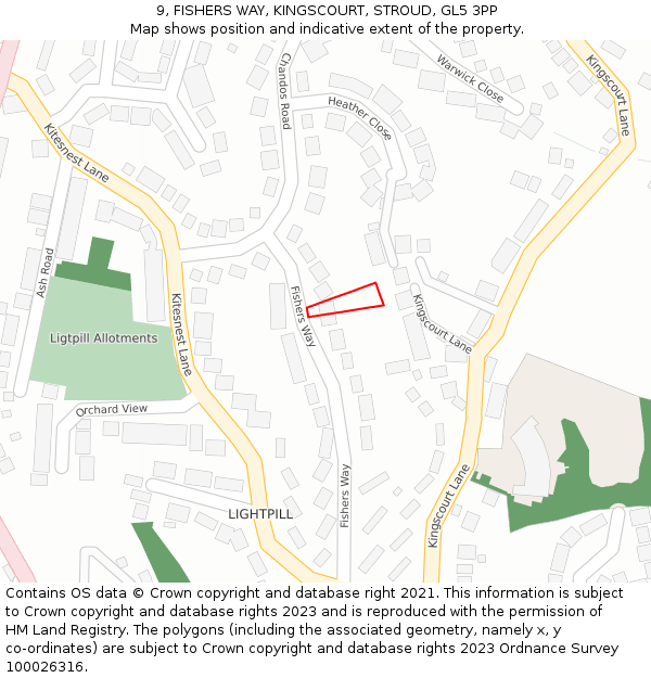 9, FISHERS WAY, KINGSCOURT, STROUD, GL5 3PP: Location map and indicative extent of plot