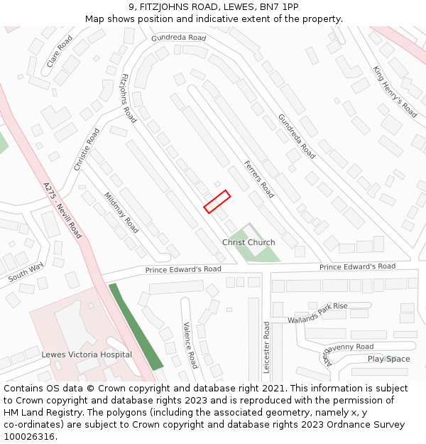 9, FITZJOHNS ROAD, LEWES, BN7 1PP: Location map and indicative extent of plot