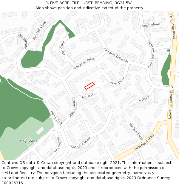 9, FIVE ACRE, TILEHURST, READING, RG31 5WH: Location map and indicative extent of plot